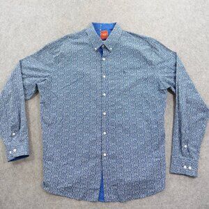 Penguin Shirt Mens 17.5 Blue Button Up Floral Print AOP Short Sleeve Slim Fit
